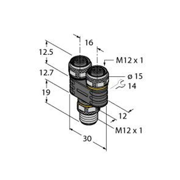 2-Way Splitter Y-Splitter without Cable, M12 × 1 Male Connector — 2 × M12 × 1 Female Connectors   YB2-FSM5-2FKM5.4 image 2