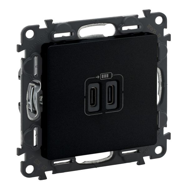 2 USB CHARGER C+C 3A 15W MAT BLACK VALENA LIFE image 1