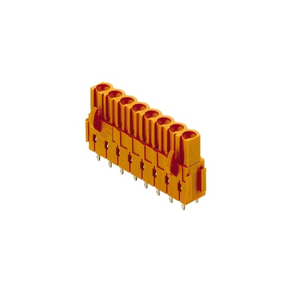 PCB plug-in connector, female header, Dovetails for fixing blocks, THT solder connection, 5.08 mm, Number of poles: 2, 180°, Solder pin length (l): 3.2 mm, tinned, orange, Box image 4