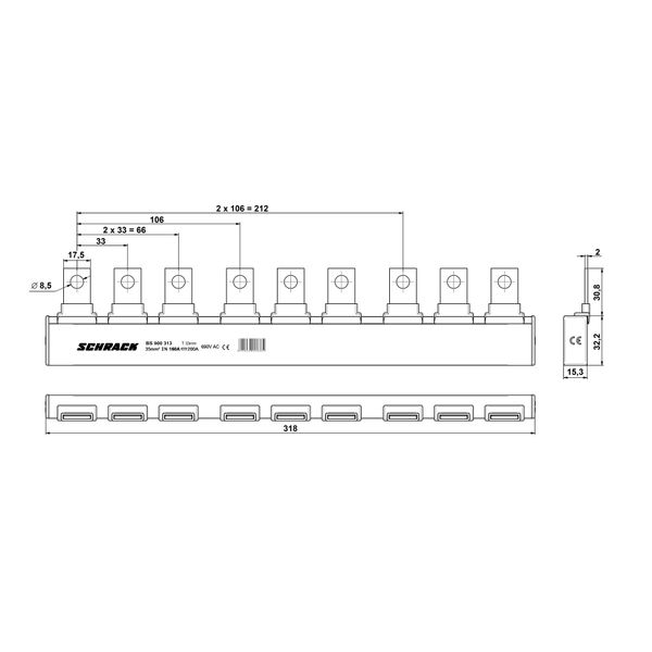 ARROW II-busbar 3x00 for 3-pole fuse switch (The price is shown without markup on metals. Request a quote for accurate information) image 2