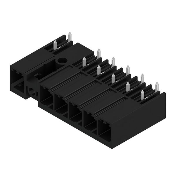 PCB plug-in connector, male header, closed side, Middle flange, THT solder connection, 7.62 mm, Number of poles: 6, 270°, Solder pin length (l): 3.5 mm, tinned, black, Box image 4