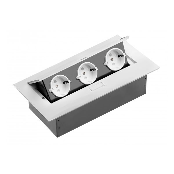 Furniture socket, 3xSHUKO, cable 1.5 m, white image 1