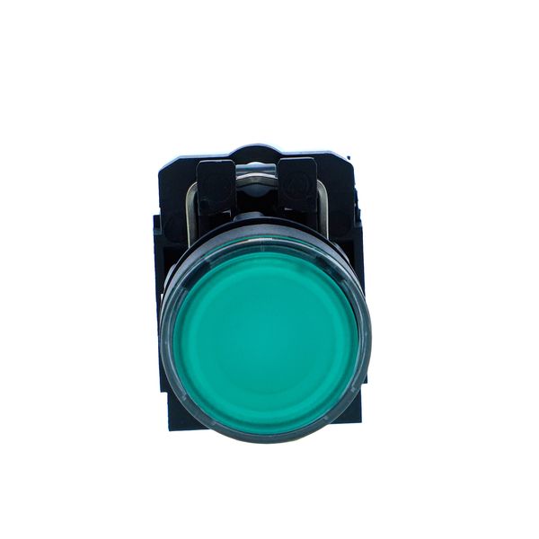 Illuminated pushbutton, Harmony XB5N XB7N, plastic, flush, green, 22mm, spring return, 230V AC, 1 NO image 1