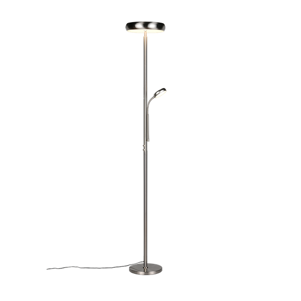 Palermo LED floor lamp brushed steel with reading light image 1