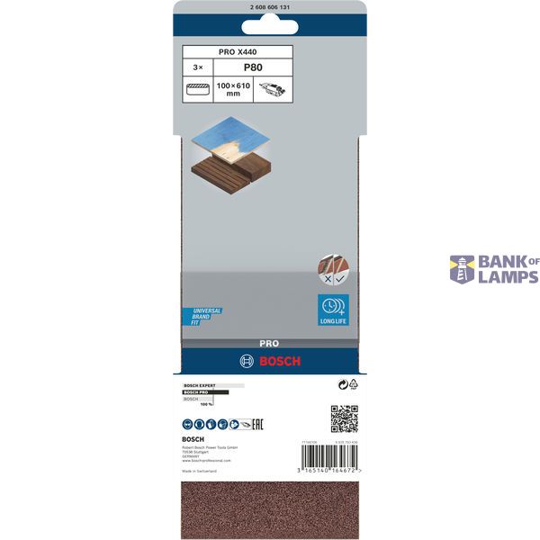 3-piece X440 sanding belt set 100 x 610 mm, 80 image 2