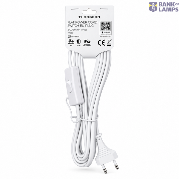 Flat Cord 3m 2×0.75mm² 2.5A 250V~ IP20 Switch EU Plug White image 2