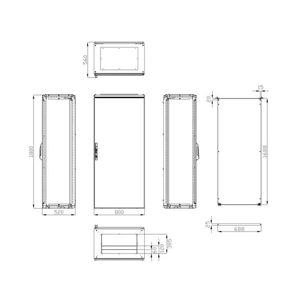 Compact enclosure 1 door IP65 H=1800 W=800 D=500 mm image 3