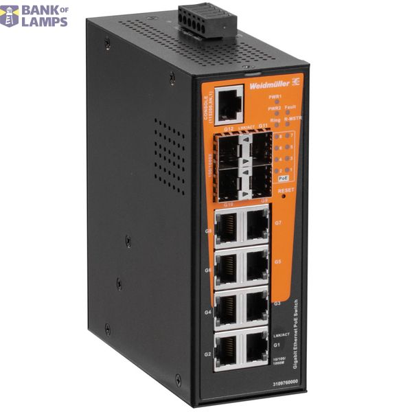 Network switch, managed PoE, Gigabit Ethernet, 8x RJ45 10/100/1000 Bas image 1