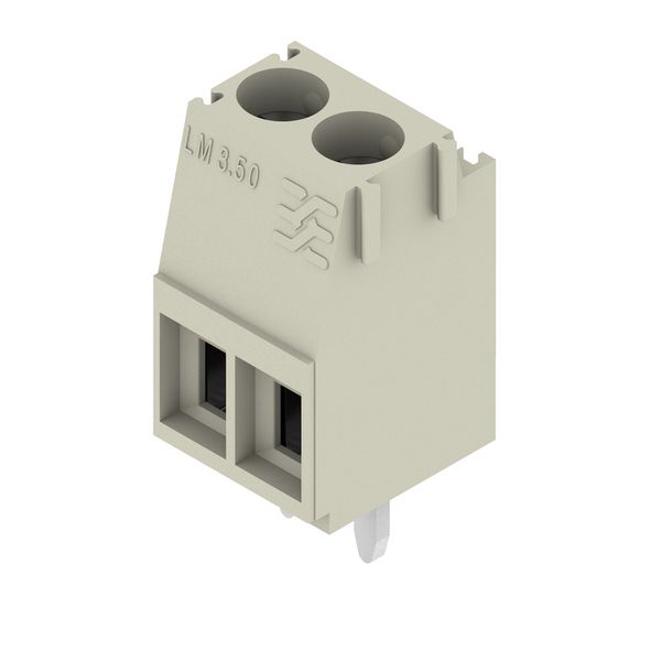 Printed circuit board terminals, 3.50 mm, Number of poles: 2, 90°, Solder pin length (l): 3.2 mm, tinned, Pebble grey, Clamping yoke connection, Clamping range, max. : 2.08 mm², Box image 4