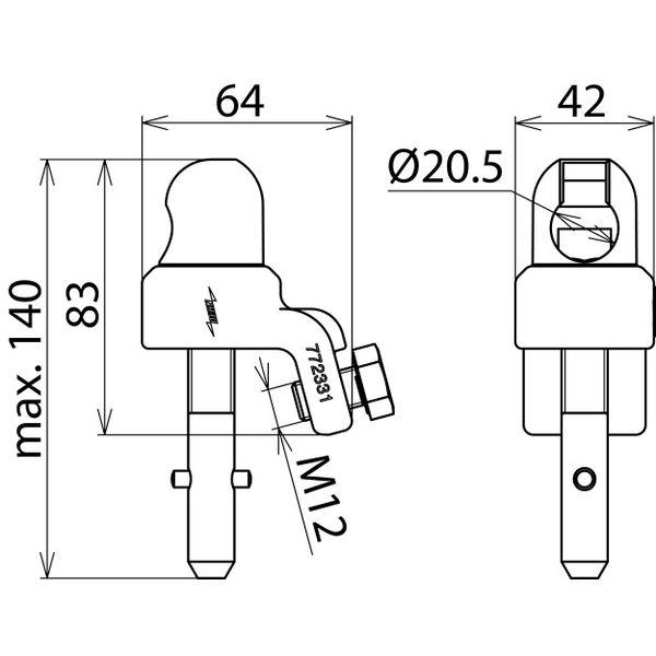 Ball head cap D 20mm, adjustable with T pin shaft for cables 16-120mm² image 2