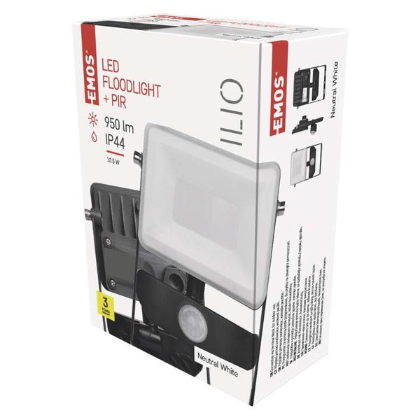 LED Floodlight ILIO with motion sensor, 10.5W, black, neutral white image 1