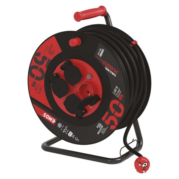 Rubber Extension Cord Reel – 4 sockets, 50m, 2,5mm2 image 1