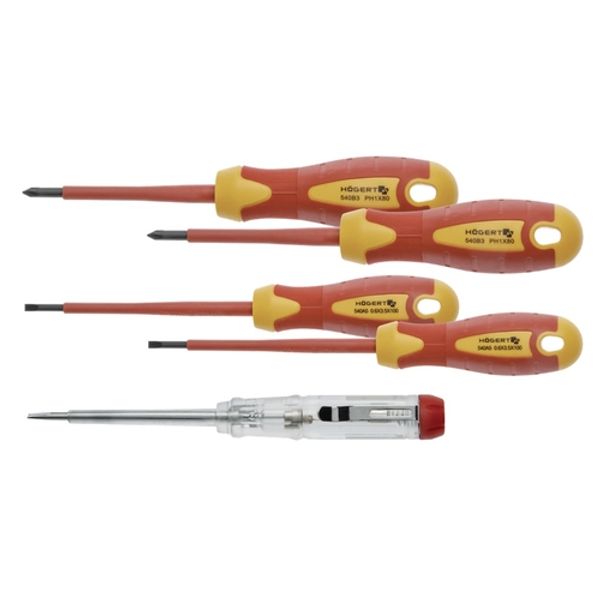 HOEGERT 5- piece insulated screwdriver set, 1000 V, S2 steel. With voltage tester. image 1