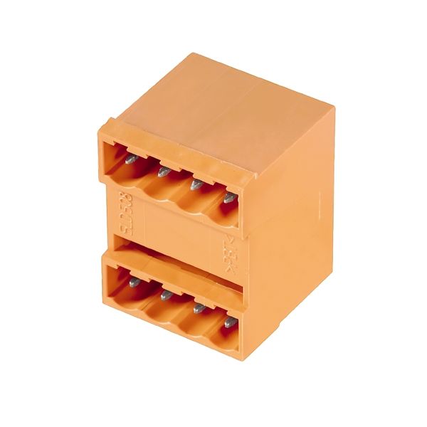 PCB plug-in connector, male header, closed side, THT solder connection, 5.08 mm, Number of poles: 8, 90°, Solder pin length (l): 3.2 mm, tinned, orange, Box image 1