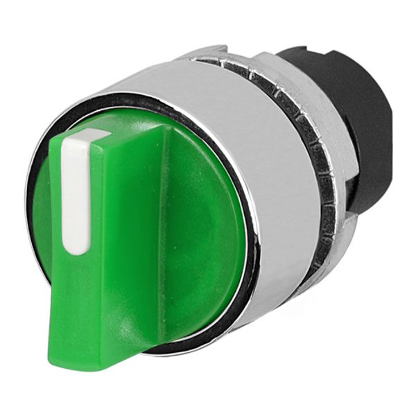 Knob selector switch, illuminated, green, 2-position, Cam A, spring return from RH to LH, metal image 1