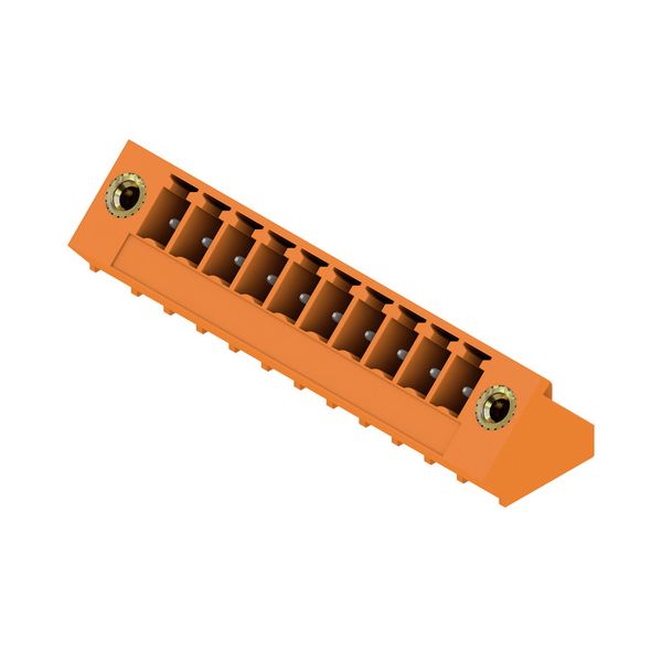 PCB plug-in connector, male header, Flange, THT solder connection, 3.81 mm, Number of poles: 10, 135°, Solder pin length (l): 3.2 mm, tinned, orange, Box image 2