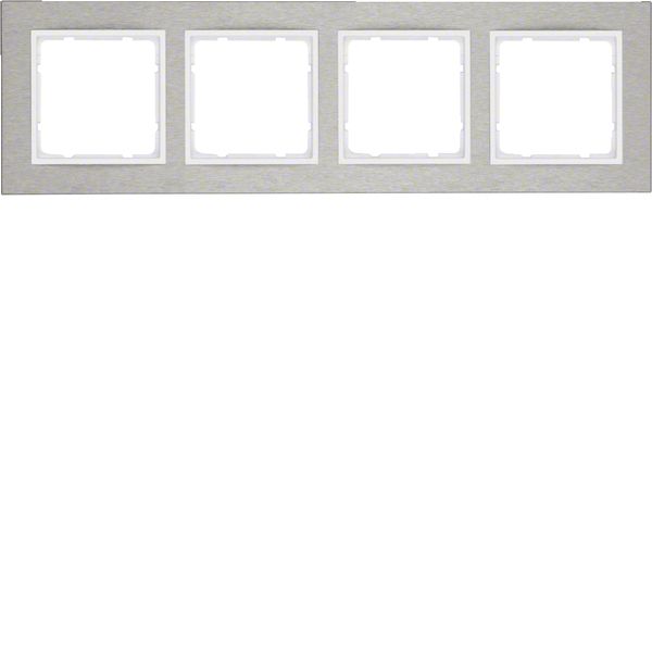 Frame 4gang hor., B.7, stainless steel/p. white matt, metal brushed image 1