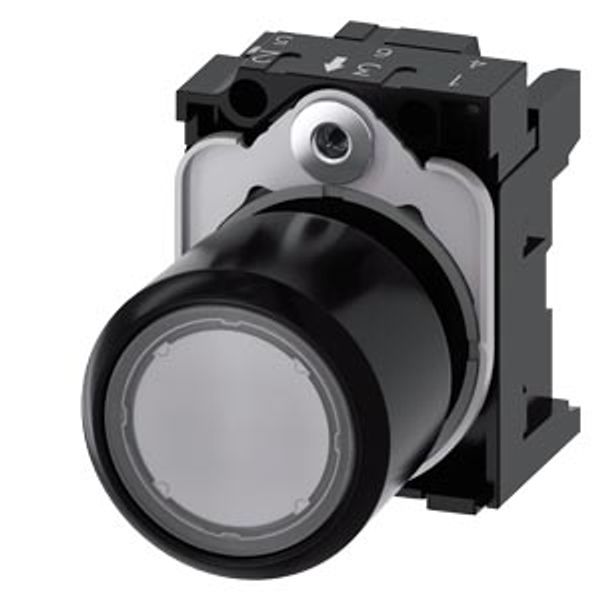 Pushbutton, compact, with extended stroke (12 mm), 22 mm, round, plastic, clear, pushbutton,  3SU1201-0EB70-0AA0-Z Y12 image 1