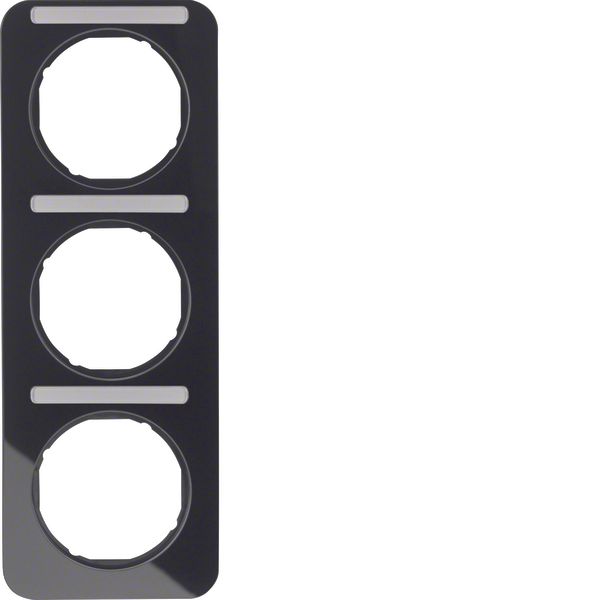 Frame 3gang vert., lab. field, R.1, black glossy image 1