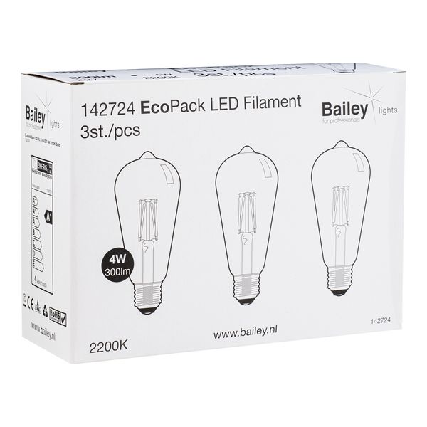 EcoPack 3pcs LED FIL ST64 E27 4W 2200K Gold image 2