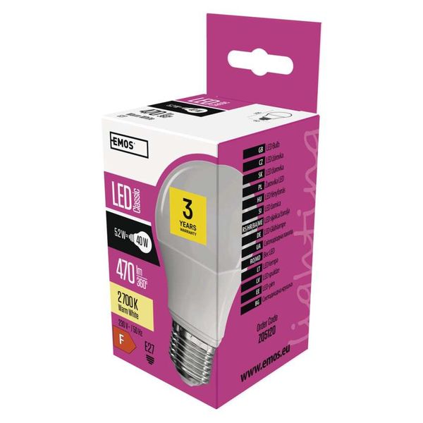 LED bulb Classic A60 / E27 / 5.2 W (40 W) / 470 lm / warm white image 1