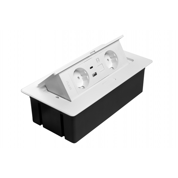 Furniture socket MULTISOFT, 2xSHUKO, USB A+C, RJ45, cable 1.5 m, white image 1