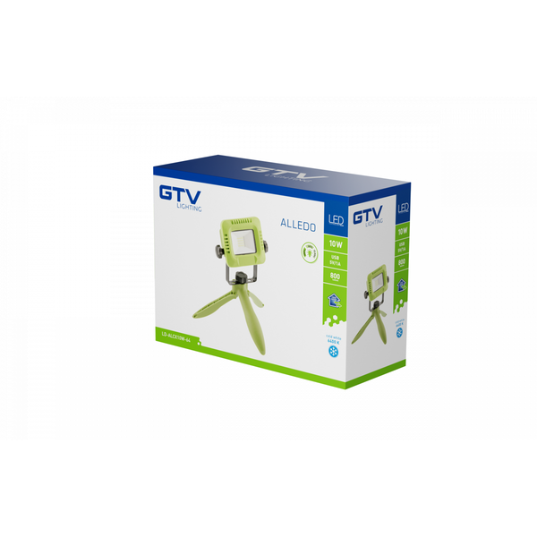 LED floodlight with rechargeable battery ALLEDO, 10 W, 800 lm, 6400 K, USB 5V/1A, RA>80, IP54, 120°, green image 2