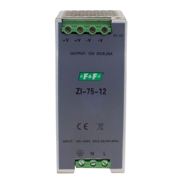 industrial switching power supply, input voltage 100Ã·240V AC, P=75W, output voltage 12V DC image 2