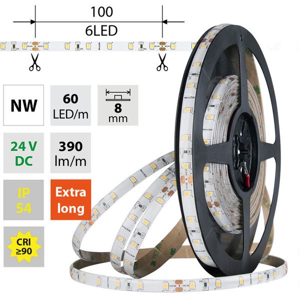 LED strip SMD2835 NW, 60LED/m, 4,8W/m, DC 24V, 390lm/m, CRI90, IP54, 8mm, 5m image 1
