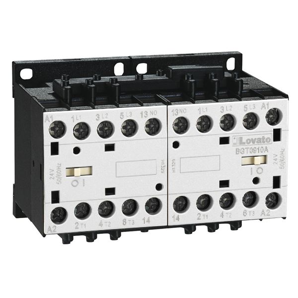 Reversing contactor assembly, DC coil, built-in interlock with power wiring only, 12A AC3 in DC, 5.7kW. Coil voltage 125VDC image 1