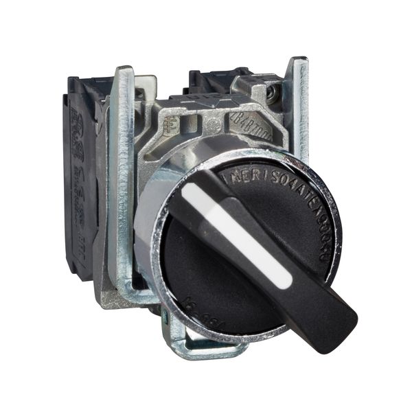 Harmony XB4, Selector switch, metal, black, Ø22, 3 positions, stay put, 2 NO image 1
