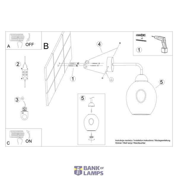 WALL LAMP FILLAN 1 BLACK E27 1X60 IP20 image 4