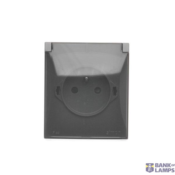 IP44 single socket outlet with shutters - transparent flap, dark grey, 16A image 1