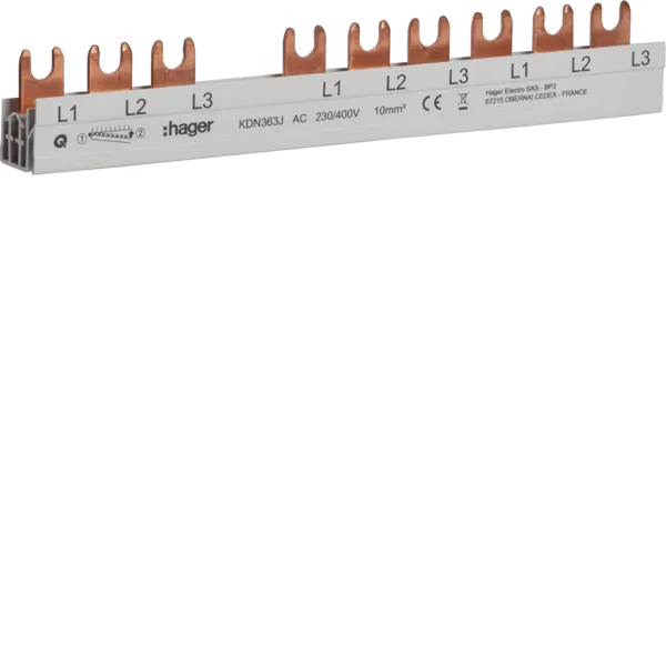 HAG KDN363J phase rail 3-pole with fork connection 10mm² 63A 10 modules image 1