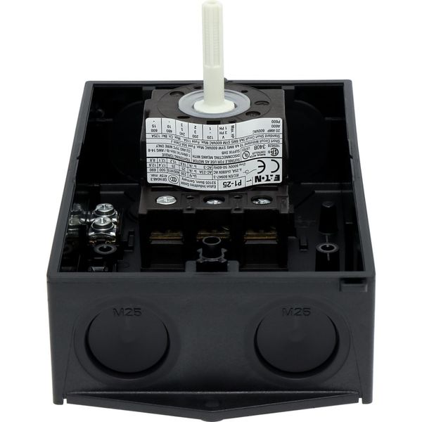 P1-25/I2/SVB Main switch, P1, 25 A, surface mounting, 3 pole, Emergency switching off function, With red rotary handle and yellow locking ring, Lockable in the 0 ( image 49