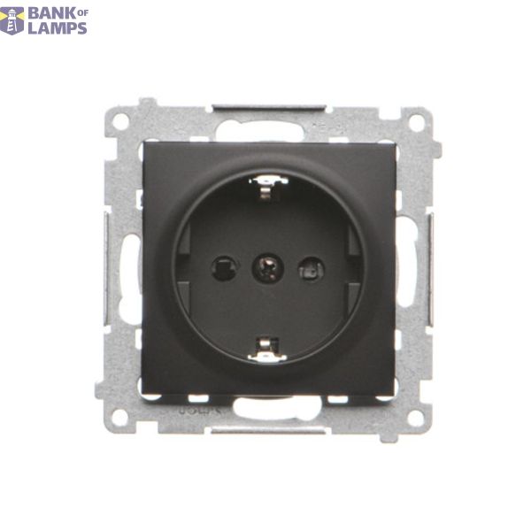Single socket outlet with Schuko earthing, with shutters, (module), 16A, 250V, quick connection, black matt image 1
