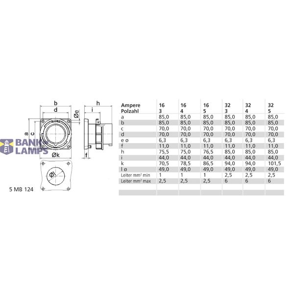 TCD 6h 32A 5P 400V IP67 85x85 Inb Ni image 3