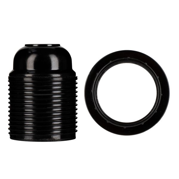 Lampholder E27 Bakelite Threaded + Ring Black image 1