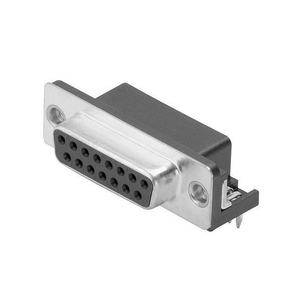 OMNIMATE Data - D-SUB connector, female header, Thread-nut UNC 4-40, THT solder connection, Pitch in mm (P): 2.77 mm, Number of poles: 15, ≥ 50 µ" Ni / 100 µ" Sn , 500, PBT GF, black, Tray image 1