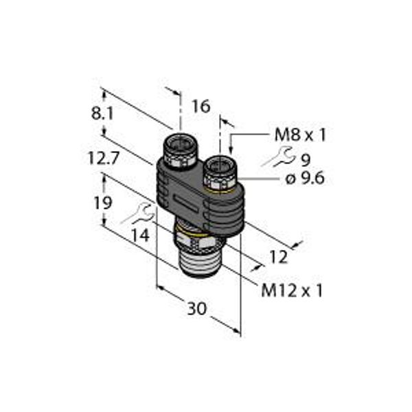 2-Way Splitter Y-Splitter without Cable, Male M12 × 1 - 2x Female M8 × 1   YB2-FSM4.4-2PKG3M image 1