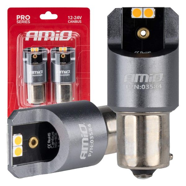 LED CANBUS PRO series PY21W 4x3030 SMD Amber 12V 24V AMIO-03584 image 1