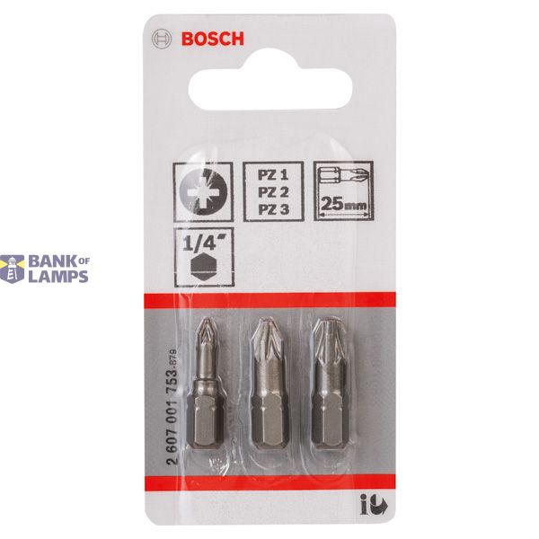3-piece screwdriver bit set, Extra Hard version (PZ) PZ1; PZ2; PZ3; 25 mm image 1