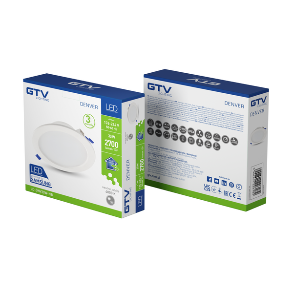 LED luminaire DENVER, 30 W, 2700 lm, 4000K, AC176-264V, IP54, 120°, recessed (SAMSUNG LED) image 3
