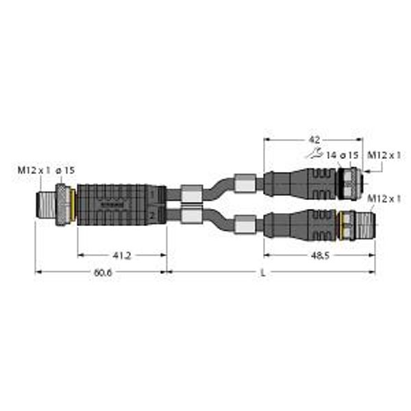 2-Way Splitter Y-Splitter with Cable, M12 × 1 Male - Female, M12 × 1 Male   VB-IO-LINK-CLASS-B-POWER-0.3/0.3/TXL image 1