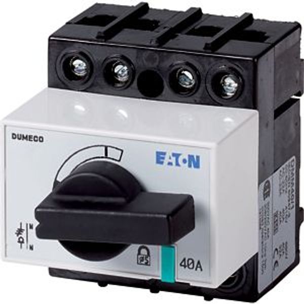 DMM-40/1 Switch-disconnector, DMM, 40 A, 3P + N (solid), With black rotary handle and drive shaft, Vertical connection image 2