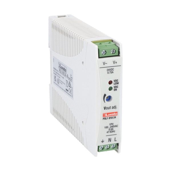 DIN rail switching power supply, single-phase. 24VDC, 0.75A/18W image 1