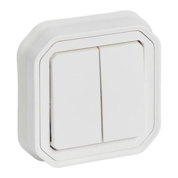 Plexo double alle-retour switch or double switch button, White image 1