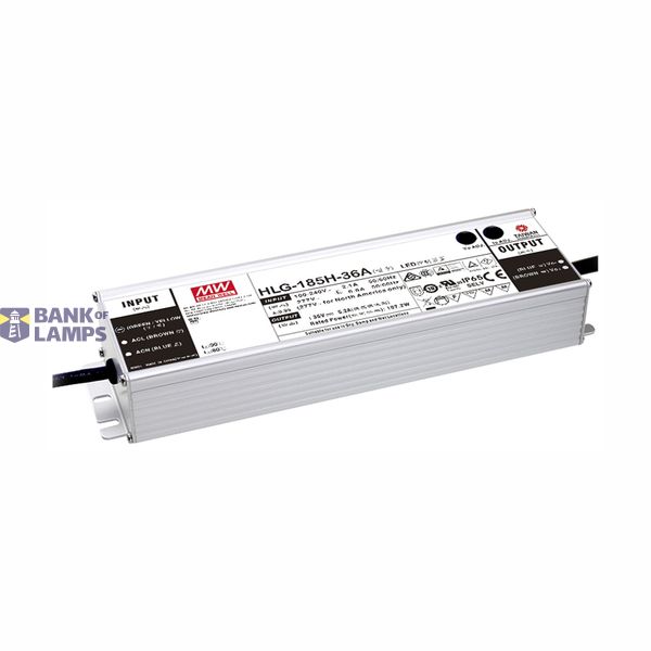HLG-185H-24AB LED driver, IP65 187W, 24V, 7.8A CV+CC dimmable, MEAN WELL image 1