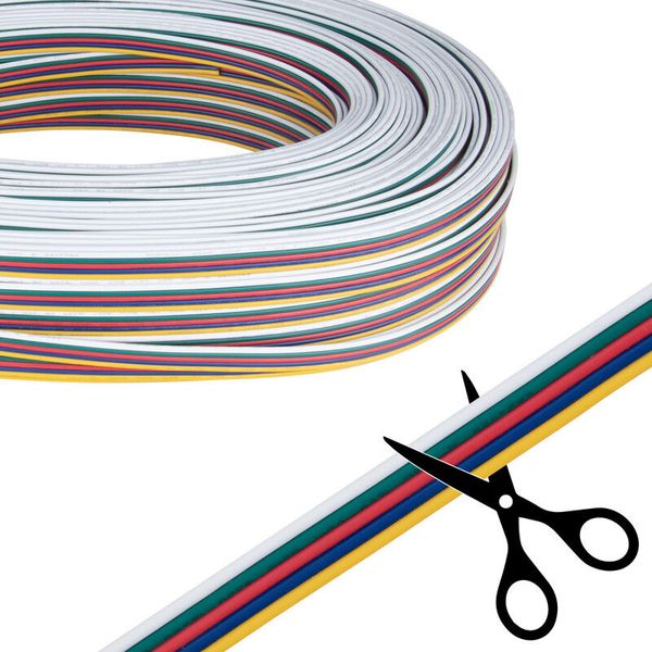 5-core flat PVC cable AWG 18/0.82 mm2 white/green/red/blue/yellow image 1