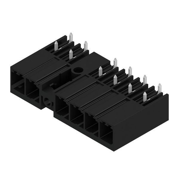 PCB plug-in connector, male header, closed side, Middle flange, THT solder connection, 7.62 mm, Number of poles: 6, 270°, Solder pin length (l): 3.5 mm, tinned, black, Box image 4